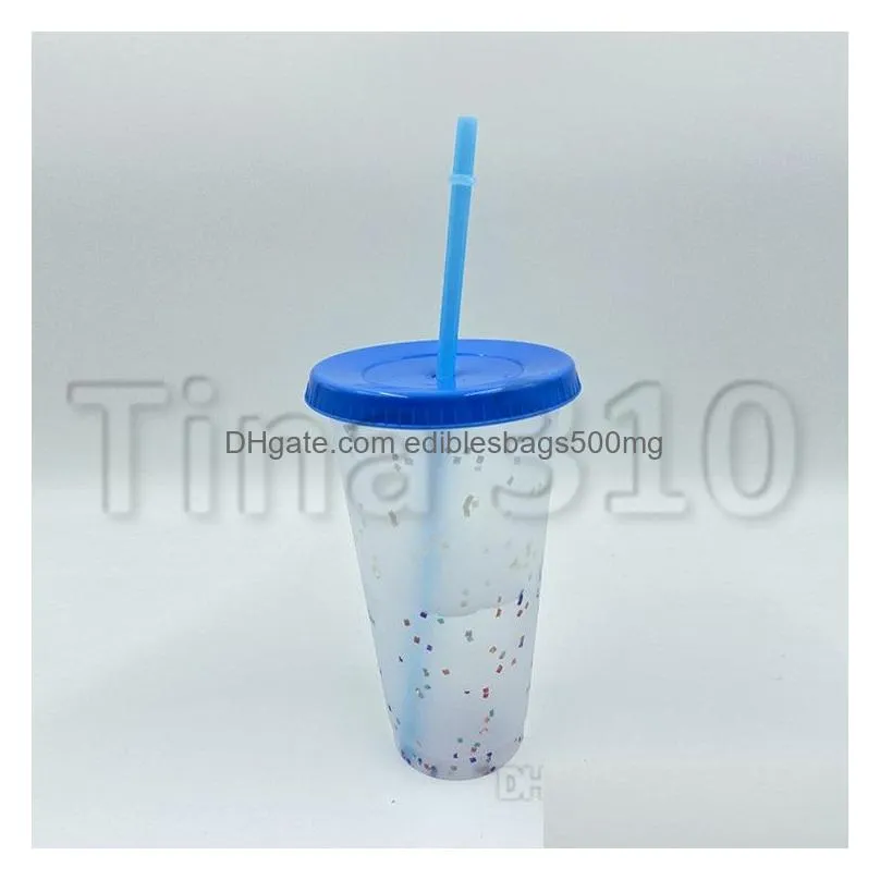 24oz color changing cup magic plastic drinking tumblers with lid and straw reusable cold cup summer beer mugs t500346