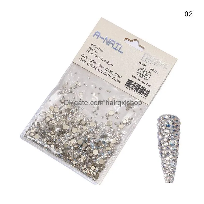 1440pcs/pack nail rhinestone ss2-ss20 flat bottom ab flame crystal rose gold row drill shiny glass diamond 3d nails art decor charm