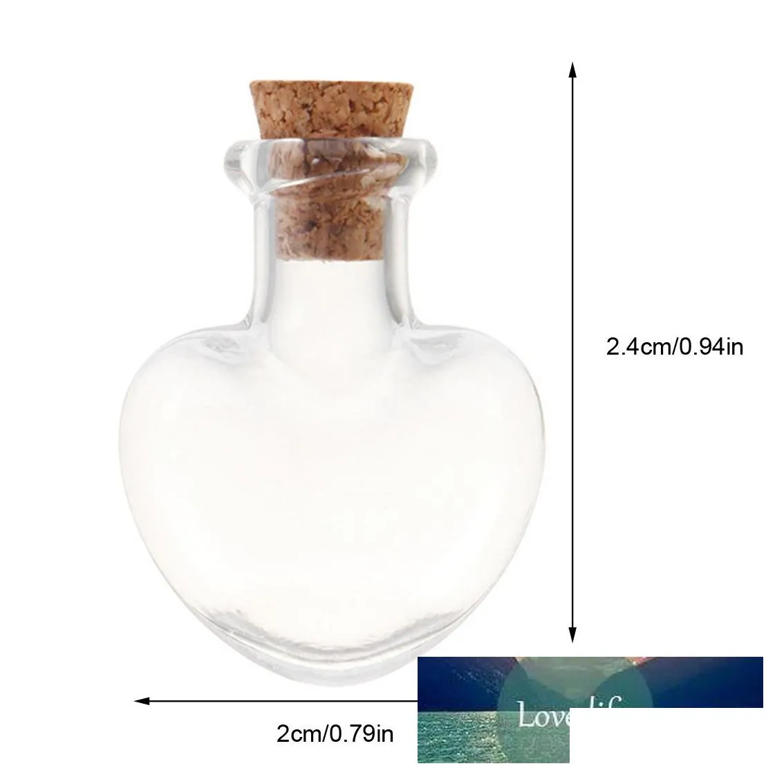 50pcs 2.4 x 2cm 5ml heart-shaped mini glass cork bottles empty sample small jars wishing glass bottle storage vial - transparent