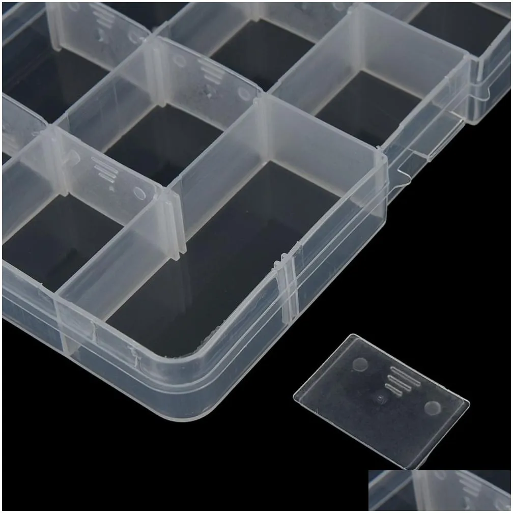 1pcs convenient fishing lure tool case tackle boxs plastic clear fishing track box with 15 compartments whole6036582