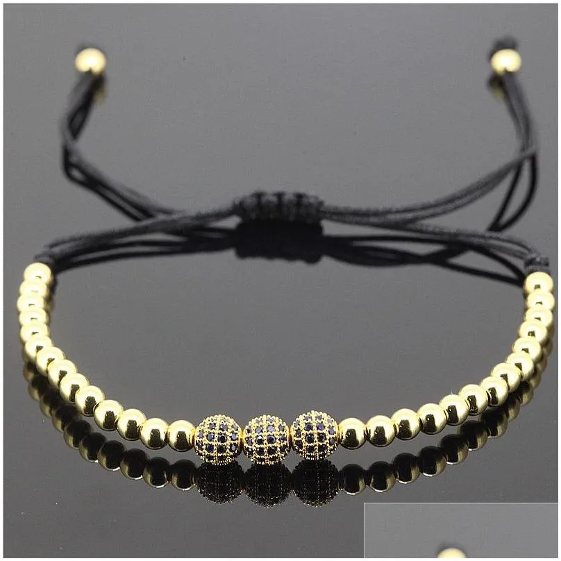 charm bracelets 1pc men anil arjandas jewelry 6mm pave setting cz bead 24k 4mm brass beads braiding macrame bracelet