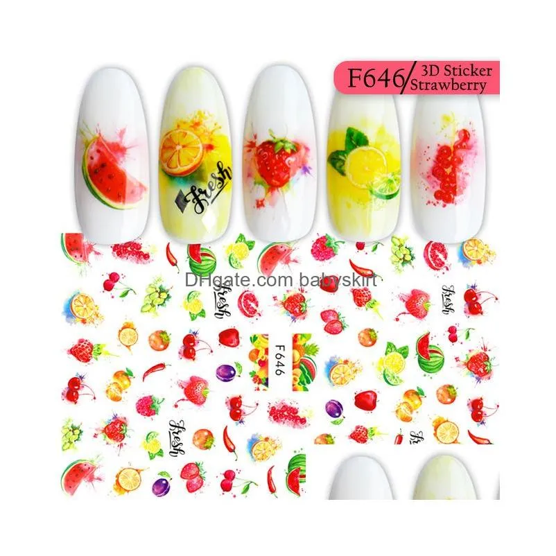 3d fruits stickers for nails watermelon lemon strawberry design summer adhesive sliders manicure accessory