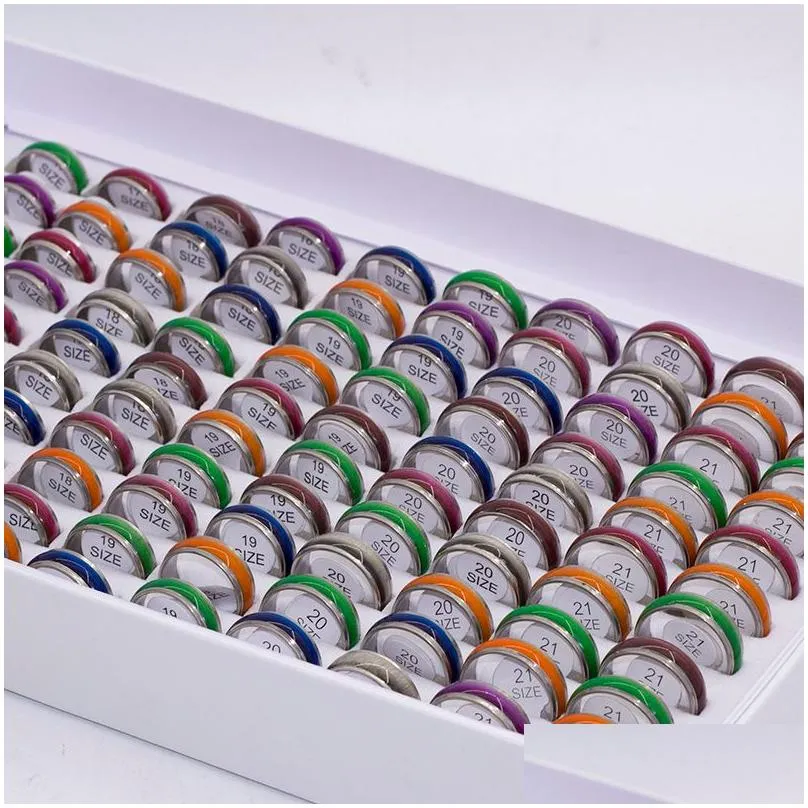 bulk lots 50pcs mixed mens band rings womens colorful cat eye stainless steel rings width 7mm sizes assorted wholesale fashion jewelry