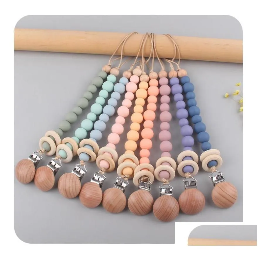 ins baby safty wooden silicon soothers teethers circle beads ball design health care teething pacifier anti-drop chain infant suitable for