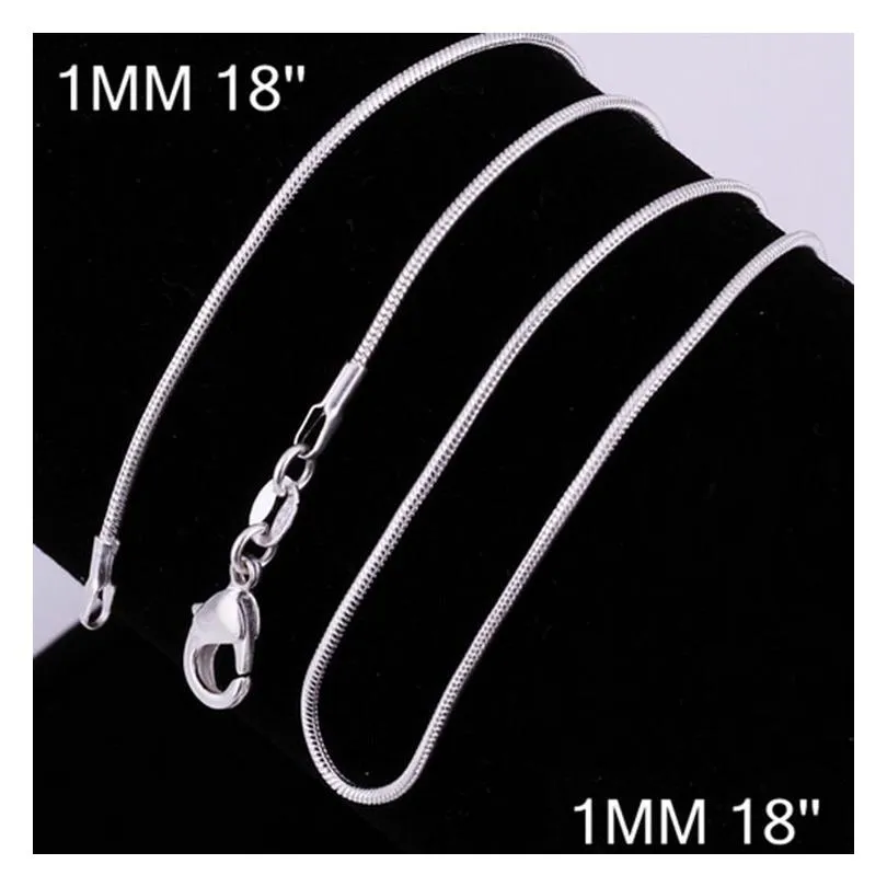 1mm 925 sterling silver smooth snake chains women necklaces jewelry snake chain size 16 18 20 22 24 26 28 30 inch wholesale