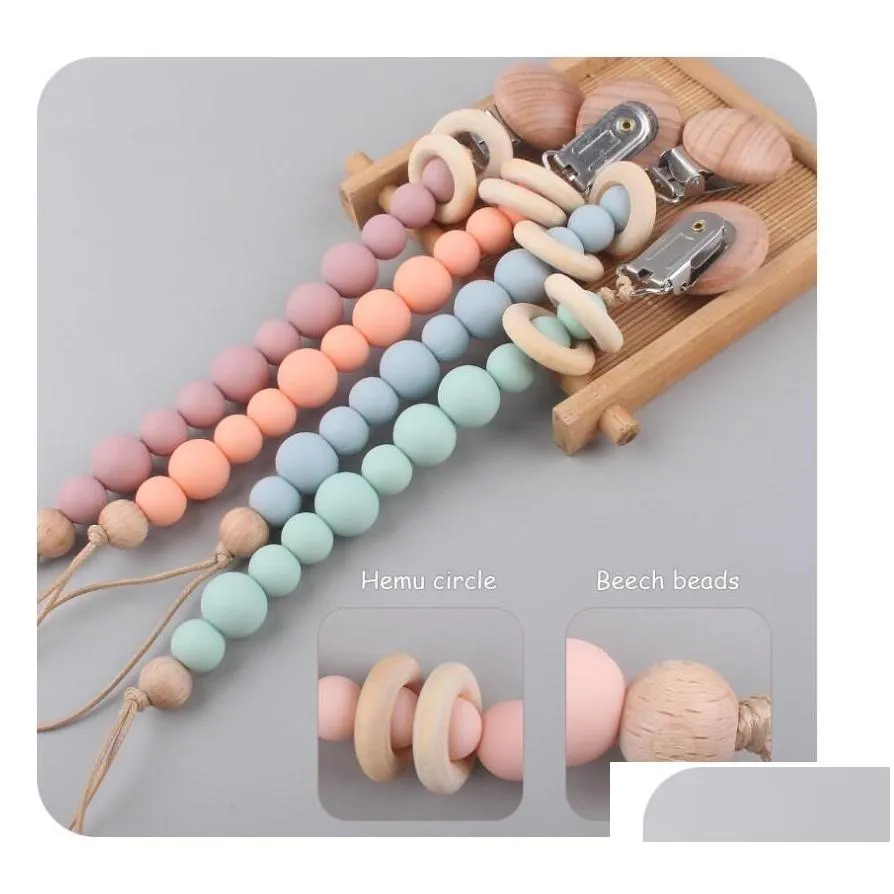 ins baby safty wooden silicon soothers teethers circle beads ball design health care teething pacifier anti-drop chain infant suitable for