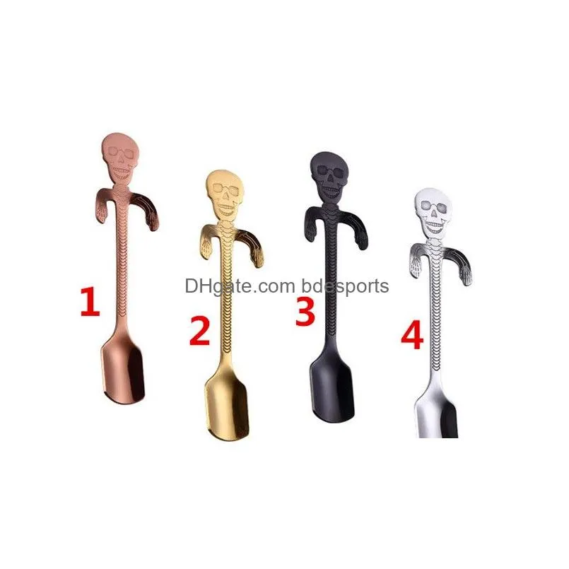 304 stainless steel skeleton coffee spoon personality skull pattern coffee milk hanging spoon kitchen skull candy spoon 50pcs t1i857