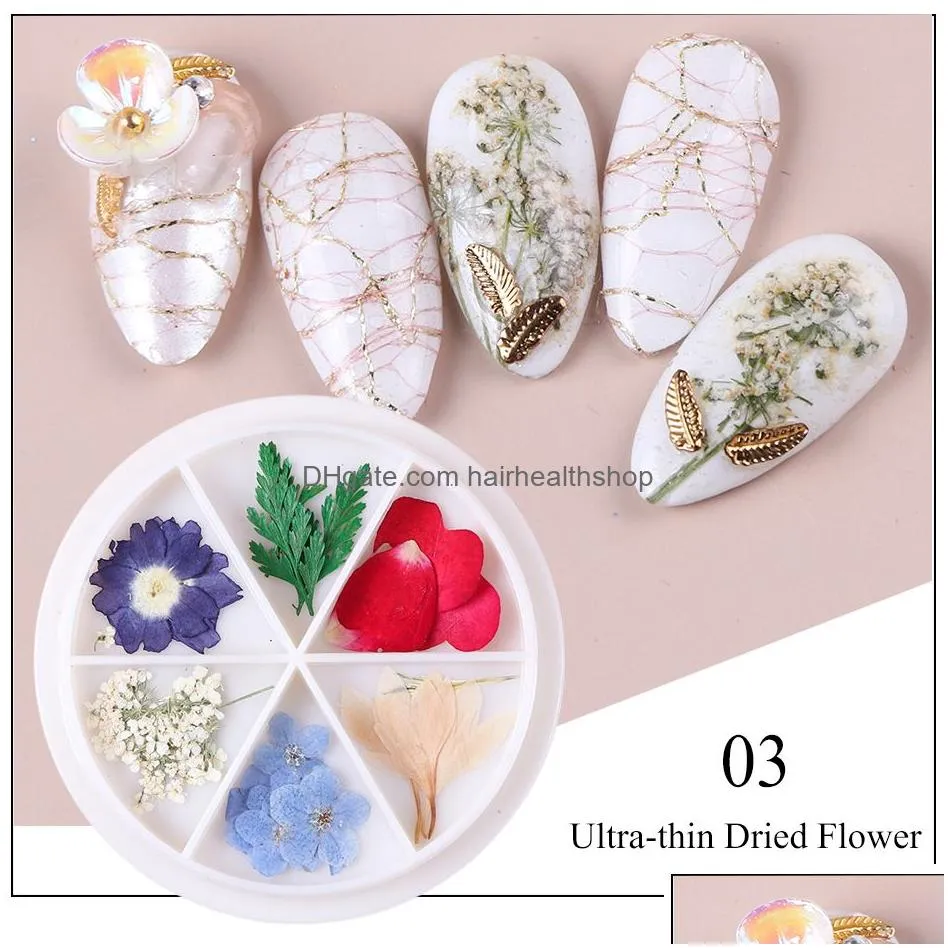 3d dried petal nails decoration in wheel ultrathin natural flower leaves pendant real preserved sticker accessories tips