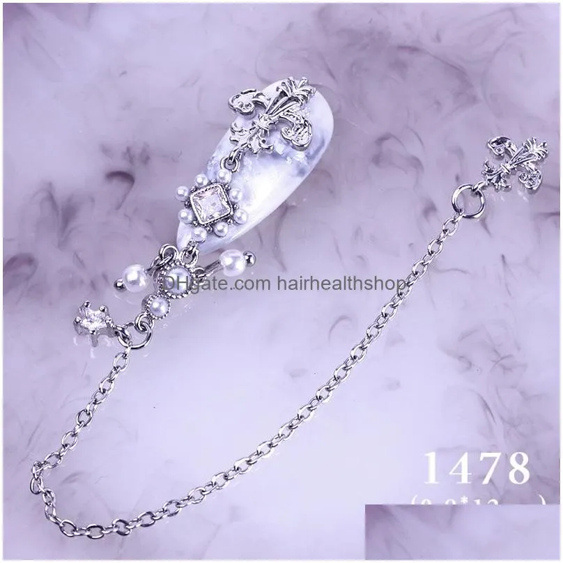 silver zircon nail art rhinestones 3d bear butterfly flower cross tassel chains pearls nails decorations jewelry diy accessories