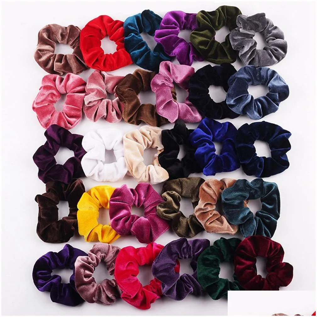 winter candy color ribbon hair rope women velvet scrunchie rubber band soft warm elastic hair bands christmas gifts hair accessories