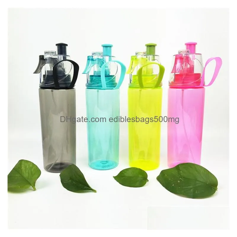  600ml spray sports water bottle portable outdoor sport water kettle anti-leak drinking cup with mist camping plastic bottle 4877
