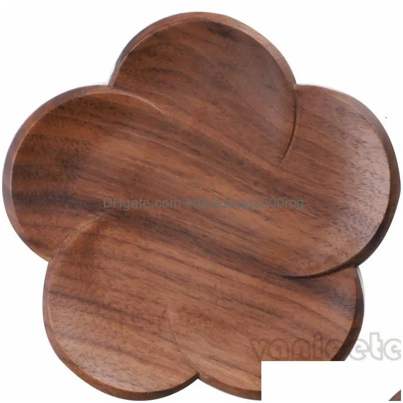 table decoration black walnut coasters office coffee insulating solid wood creative petal cushion cup wood insulating coasters