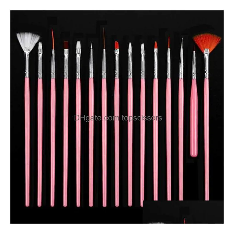 15 pcs professional gel nail brushes 15 sizes nail art acrylic brush pens wooden handle dotting drawing paint brush set