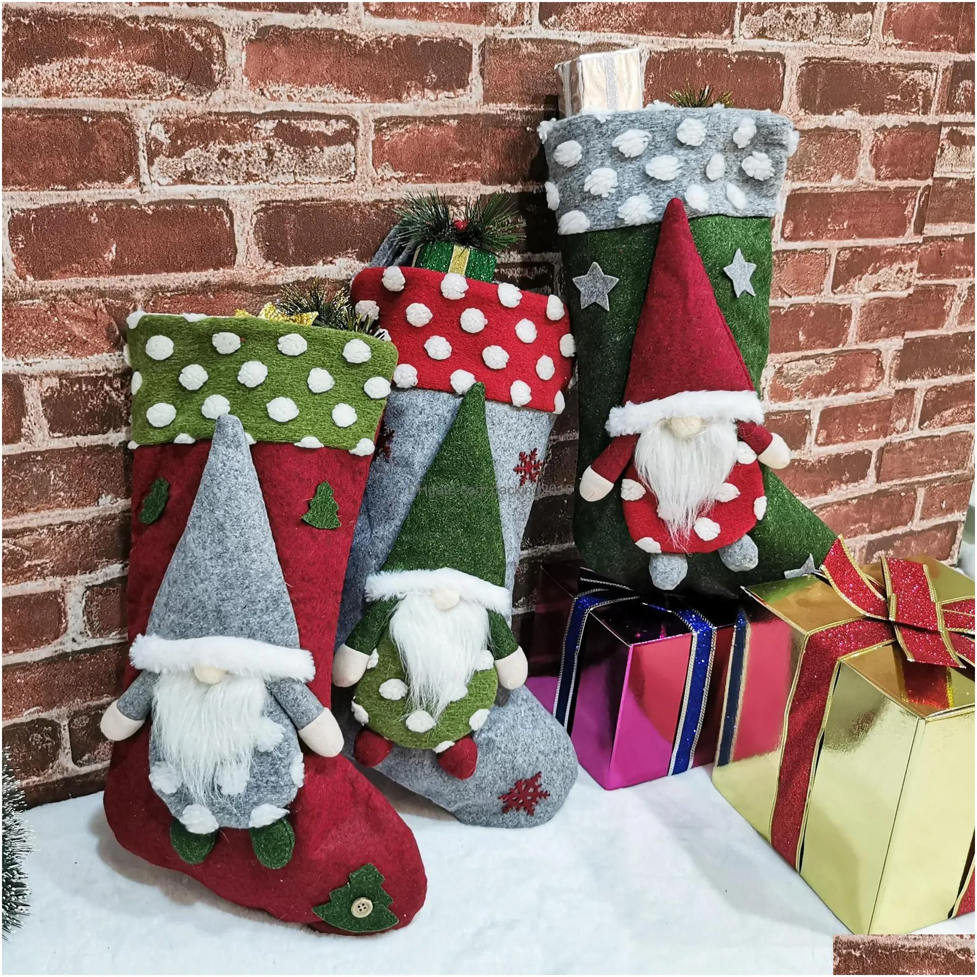 2020 christmas decoration supplies 20-inch lamb down three-dimensional elf faceless doll christmas socks in 3 styles t3i51098
