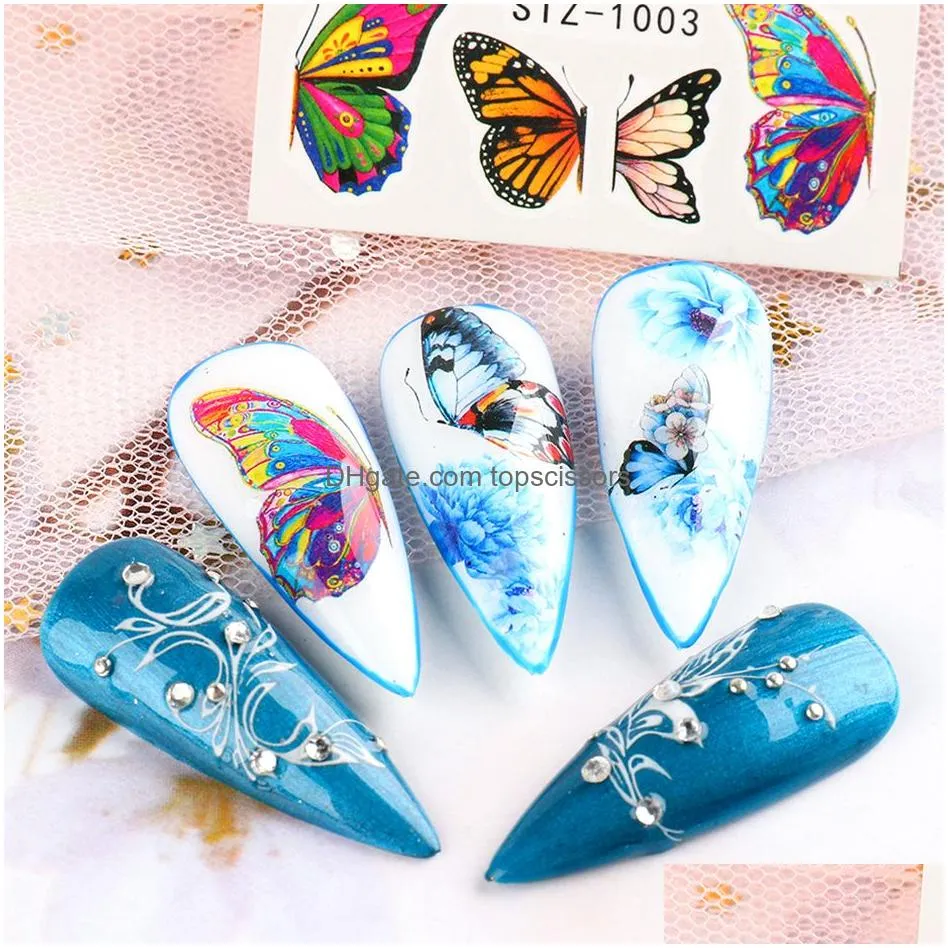 30 styles black butterfly nail decals and stickers flower blue colorful water tattoo for manicures nail art slider decor np002