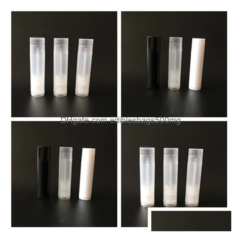 3color 5ml cosmetic empty chapstick lip gloss lipstick balm tube and caps container black white transparent color t2f5012