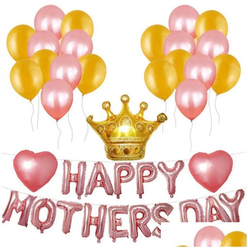 1set happy mothers day balloons suit theme party decoration aluminum foil balloon happy mother day party balloon y0622