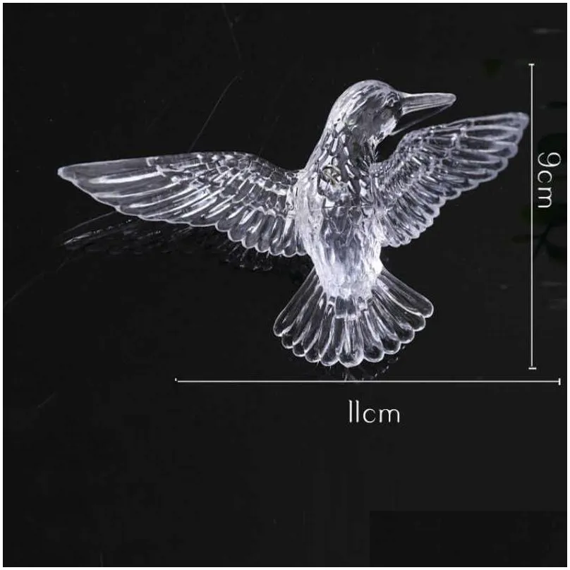 18pcs transparent crystal acrylic bird hummingbird ceiling wall hanging home wedding stage background decoration party ornaments y0730