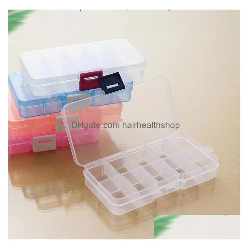 fast shipping 600pcs adjustable 10 compartment plastic clear storage box for jewelry earring tool container