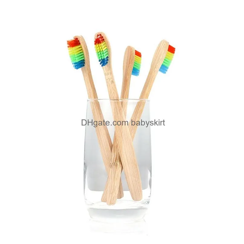 100pcs colorful head bamboo toothbrush environment wooden rainbow bamboo toothbrush oral care soft bristle