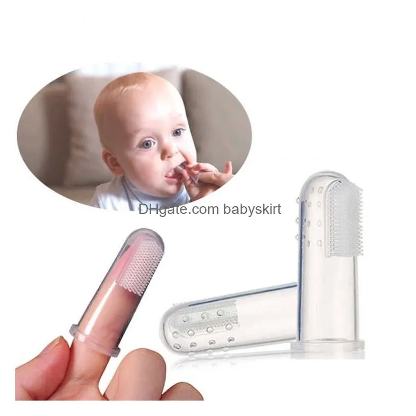 1000pcs/lot kids infant soft transparent silicone finger toothbrush newborn baby rubber clean massager training brush soothers 
