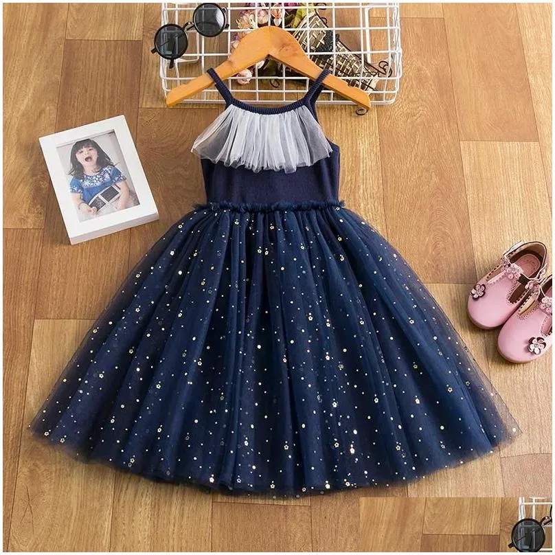 girls dresses sequined star dress for little girls casual clothes children party princess costume elegant summer clothing 3-8t