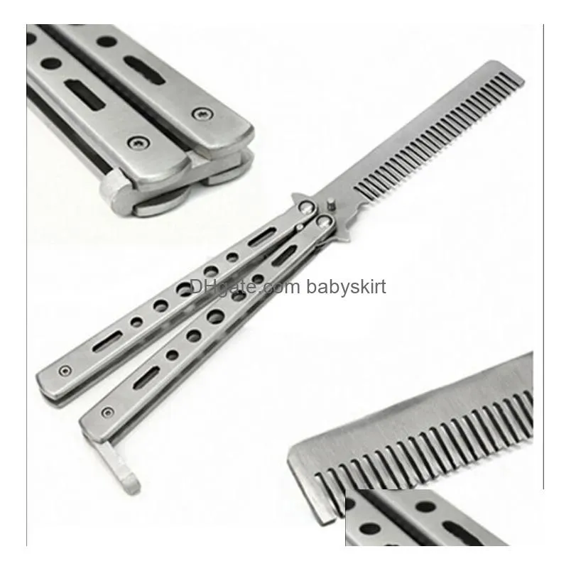 100pcs fashion hot delicate pro salon stainless steel folding training butterfly practice style knife comb tool