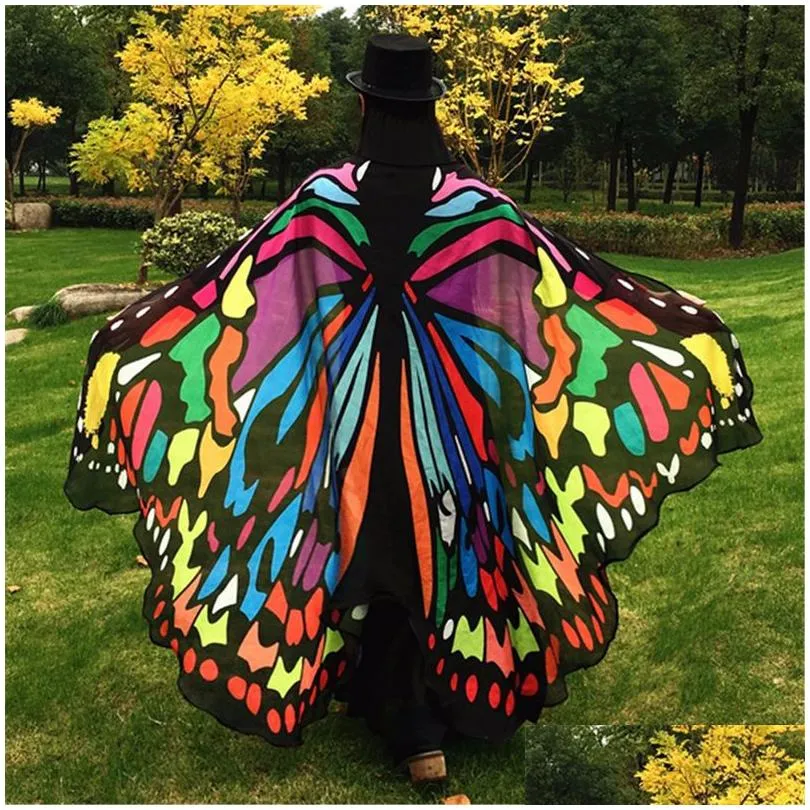 women colorful butterfly wing cape chiffon long scarf party stylish scarves peacock poncho shawl wrap beach towel sarong cover