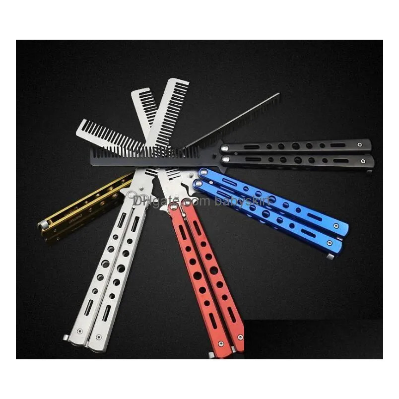 100pcs fashion hot delicate pro salon stainless steel folding training butterfly practice style knife comb tool