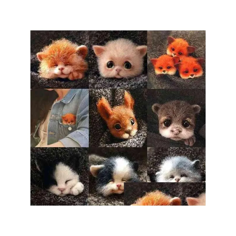 non finished relaxed diy kit handmade pocket animal pet doll toy wool needle felting kit dog cat fox head decor dog fox rabbit y0816