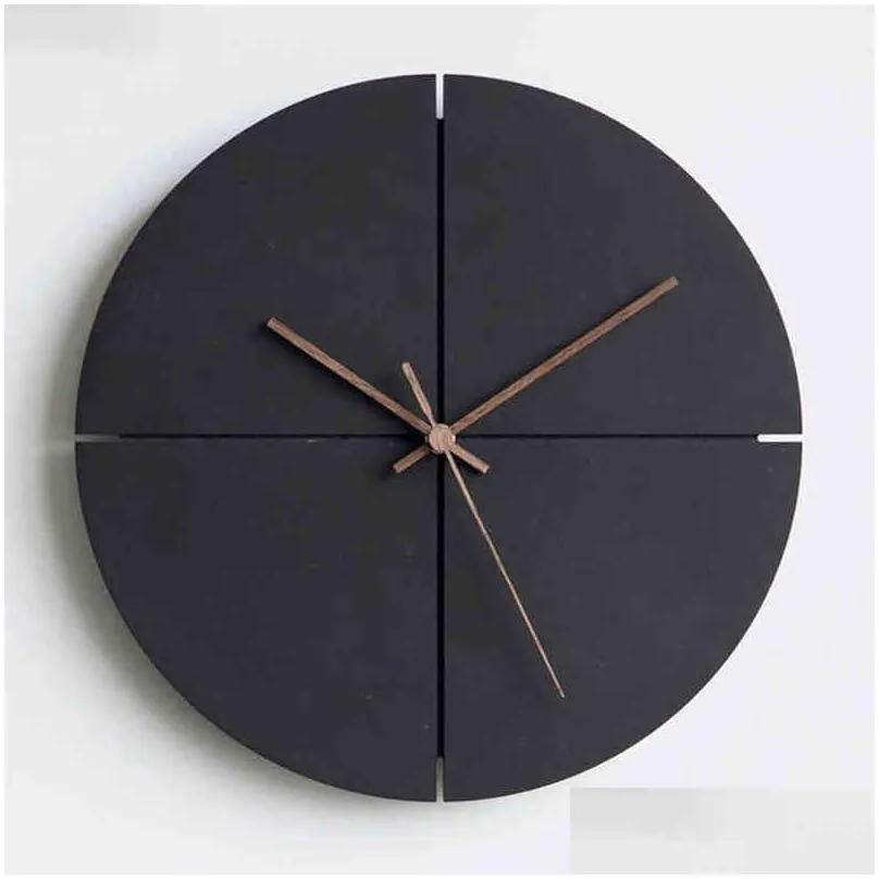 wooden wall clock with walnut hands silent quartz round / square decorative clock for living room home office black h1230