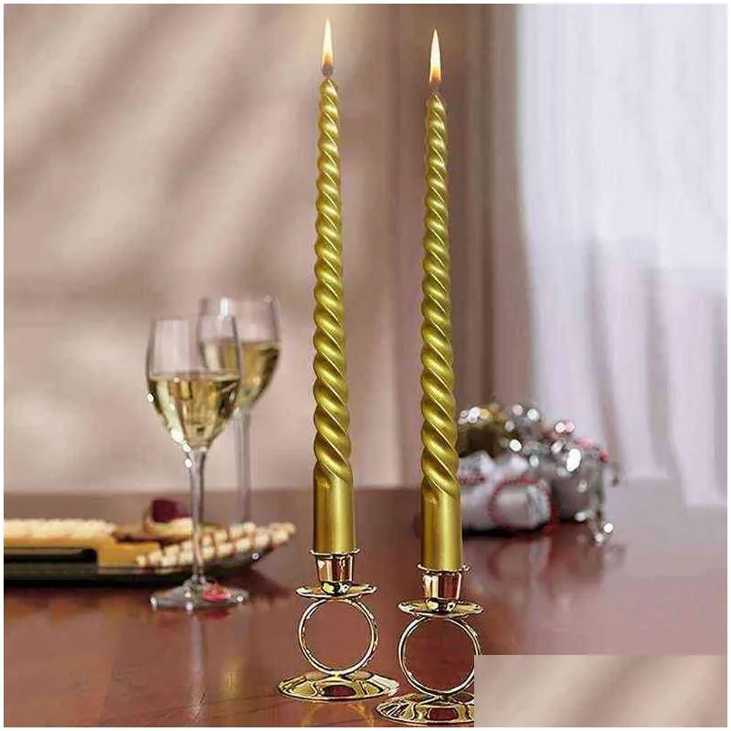 12pcs/set taper-spiral twisted smokeless dinner table long candles wax drop ship h1222