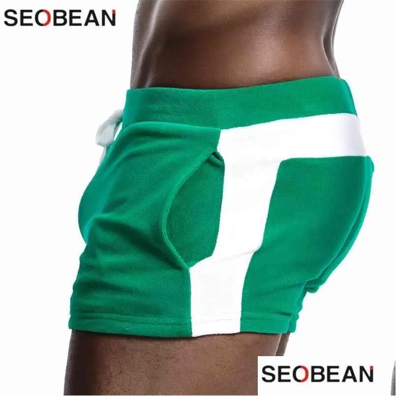 seobean men homewear shorts sexy low waist cotton super soft comfortable home male panties boxer casual short pants 210629