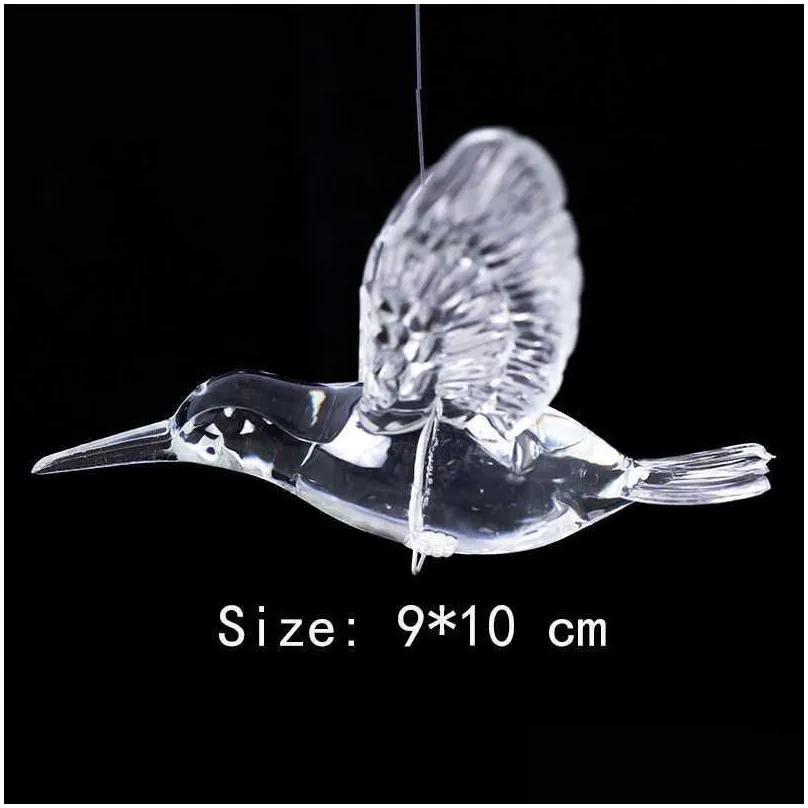 18pcs transparent crystal acrylic bird hummingbird ceiling wall hanging home wedding stage background decoration party ornaments y0730