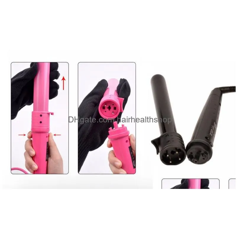 dhs shipping 6 in 1 curling wand set ceramic hair curling tong hair curl iron the wand hair curler roller gift set 0932mm eu us