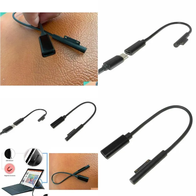 black 0.25m usb type c female to surface pd  cable for microsoft surface pro 6 5 4 3