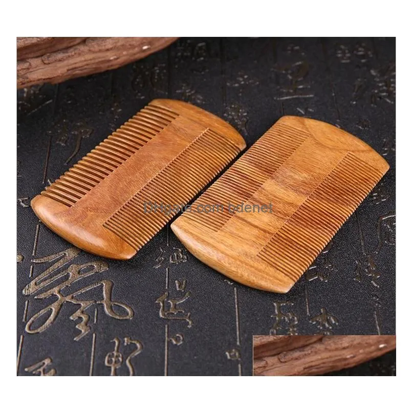 top quality natural sandalwood pocket beard hair combs for men laser engraved logo handmade natural wood comb with dense and sparse
