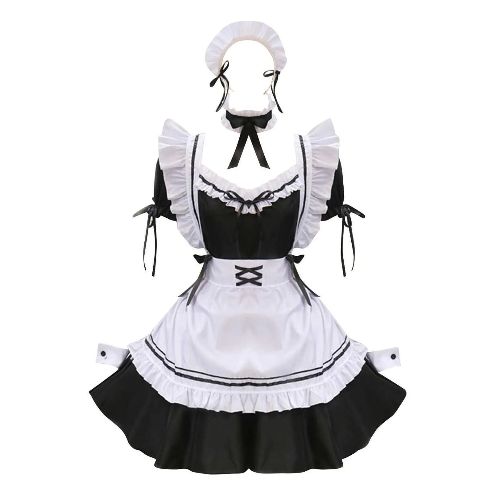 sweet lolita dress french maid waiter costume women sexy mini pinafore cute outfit halloween cosplay for girls plus size s-2xl y0827