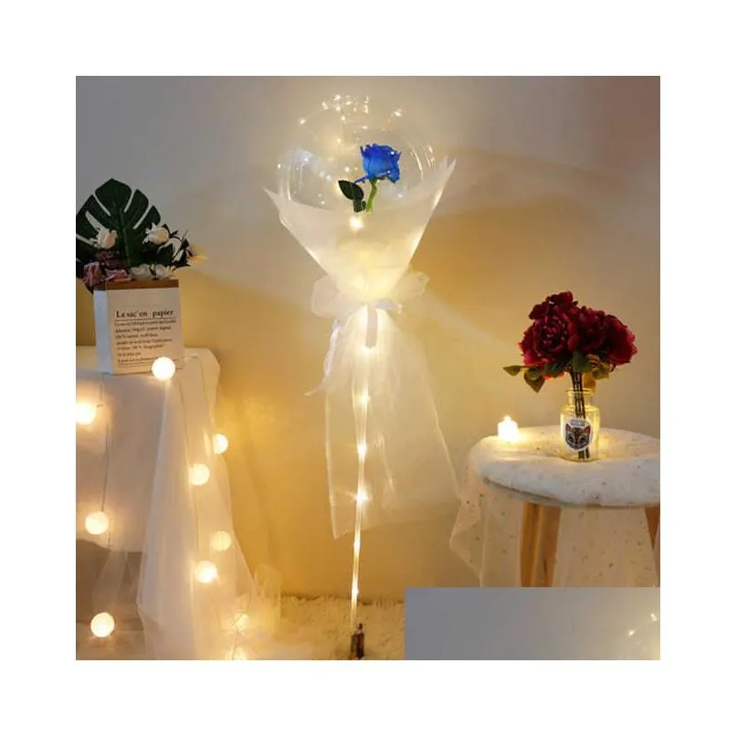 diy led light balloons stand with rose flower bouquet event decoration birthday party wedding decoration led bubble balloon y0622