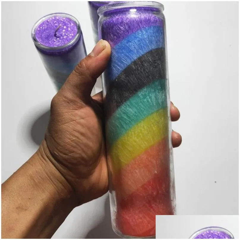 2pcs/lot colorful religious magic candle religious divination glass church candle seven-layer chakra rainbow 3-day votive candle l0323