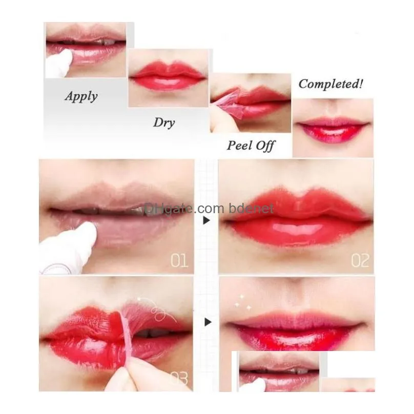 dhs 576pcs/lot lip gloss peel-off lipstick lasts for 24h magic lip tattoo lipstick waterproof moisturizing lip balm 6 colors