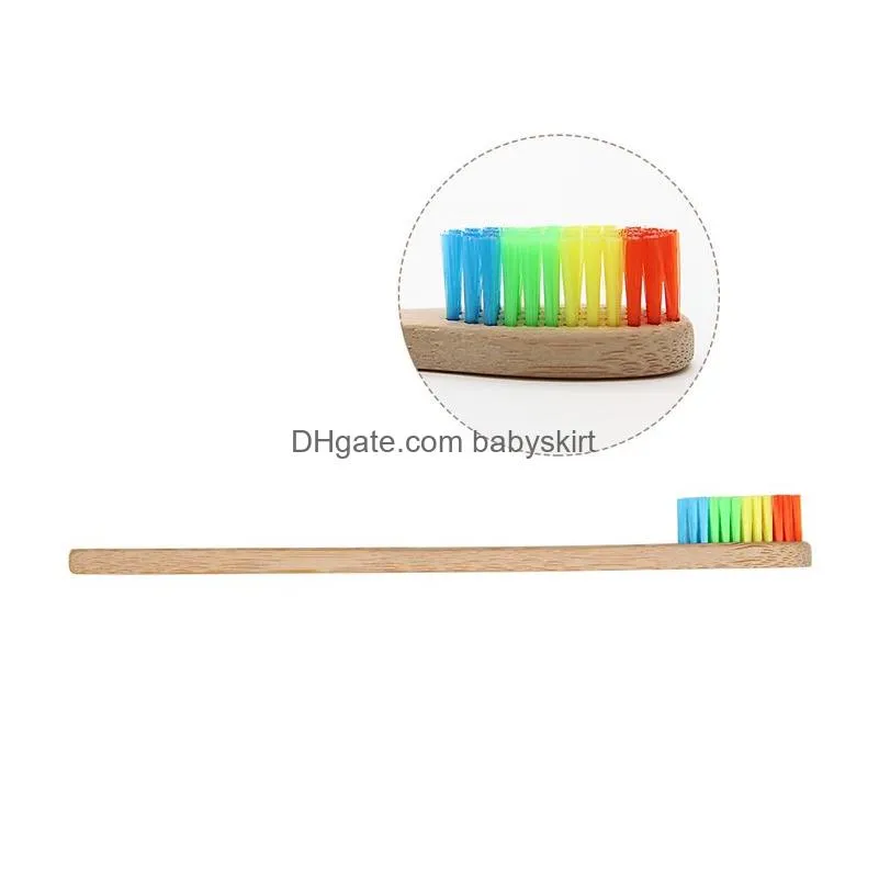 100pcs colorful head bamboo toothbrush environment wooden rainbow bamboo toothbrush oral care soft bristle