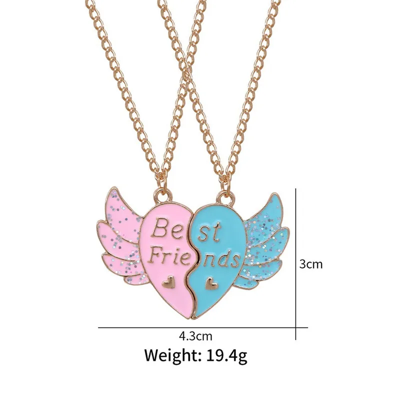 Cute Best Friend Letters Wing Heart Gold Necklace Designer for Childrens South American Alloy Silver Chain Pendants Necklace Jewelry Friend Girls Gift 