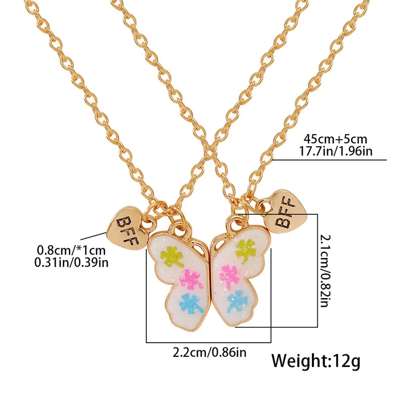 Cute Fashion Colorful Butterfly Pendants Designer Necklace for Children Gold Plated Link Chain Choker Alloy BFF Heart Necklaces Jewelry Friend Gift