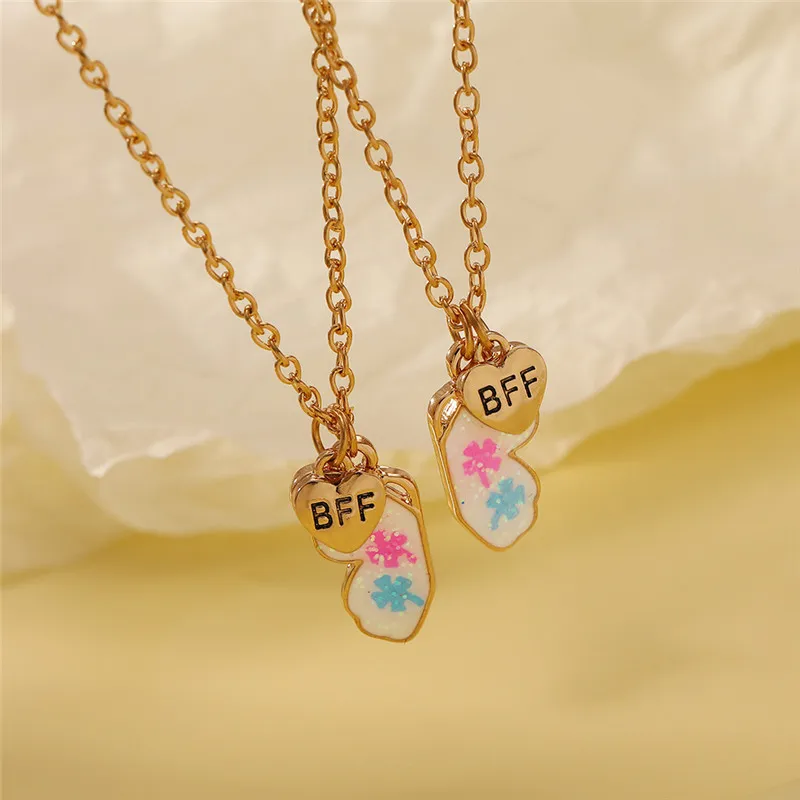 Cute Fashion Colorful Butterfly Pendants Designer Necklace for Children Gold Plated Link Chain Choker Alloy BFF Heart Necklaces Jewelry Friend Gift