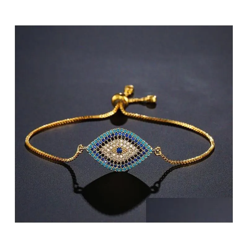 fashion turkish gold silver evil eye bracelet pave cz blue eyes chain bangles adjustable women girls party jewelry