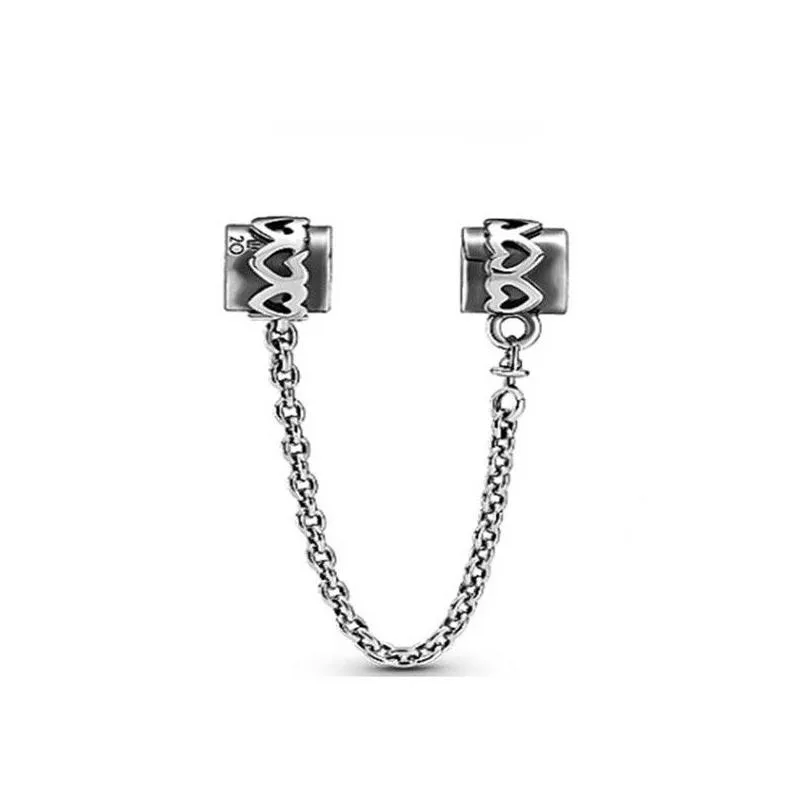 silver classic charm heart daisy safety chain diy fit pandora style clip women gift