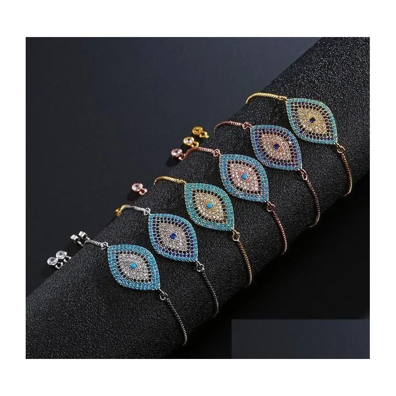 fashion turkish gold silver evil eye bracelet pave cz blue eyes chain bangles adjustable women girls party jewelry