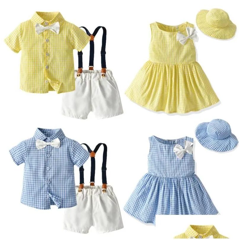 clothing sets plaid brother and sister kids matching outfits boys gentleman suitaddprincess girls tutu dress children clothes jyf