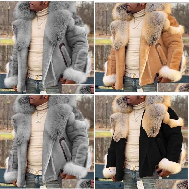 mens leather faux solid short fluff men fur coat high quality stand collar retro comfort fashion travel commuting